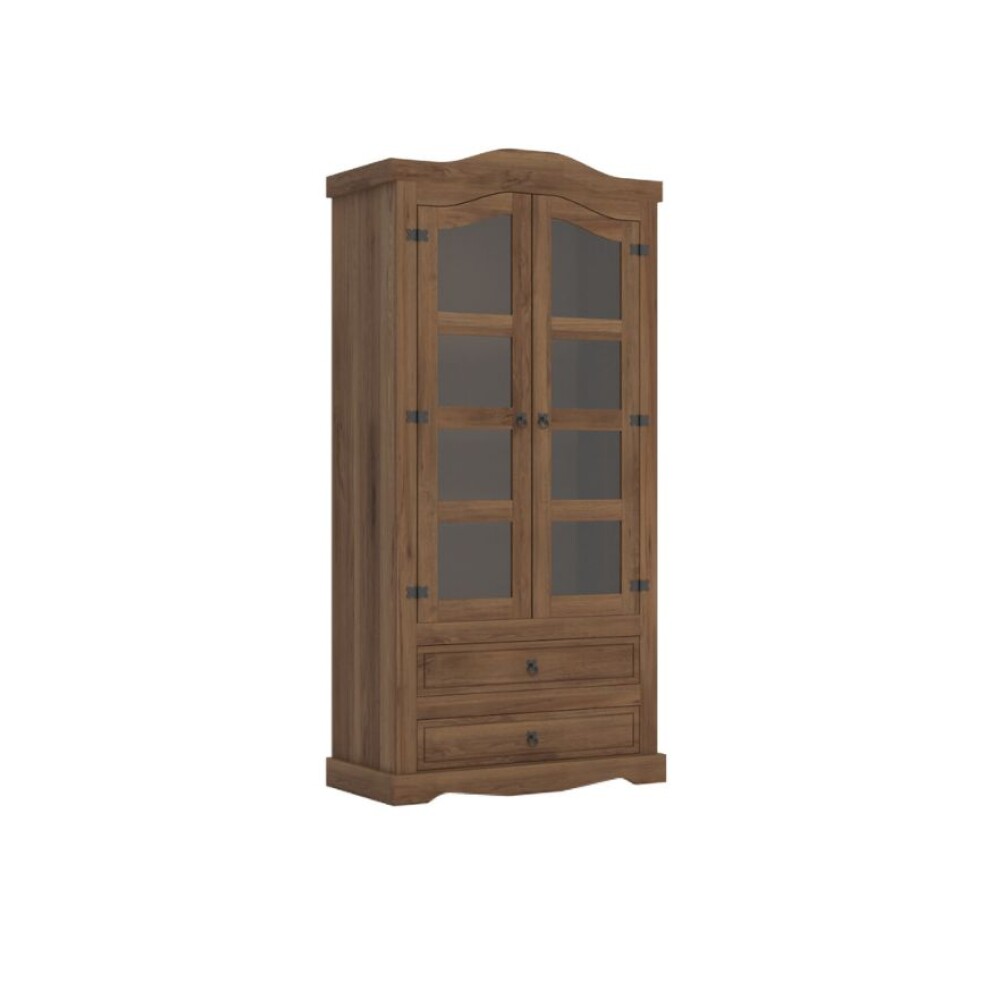 Cristalero 2 Puertas 2 Cajones Madera Maciza Linea Mexicana Oscuro