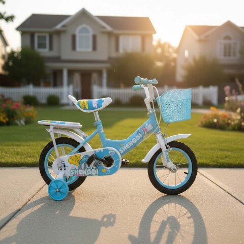 Bicicleta infantil Shengdi Rod 12 Canasto Parrilla Rueditas Celeste 1