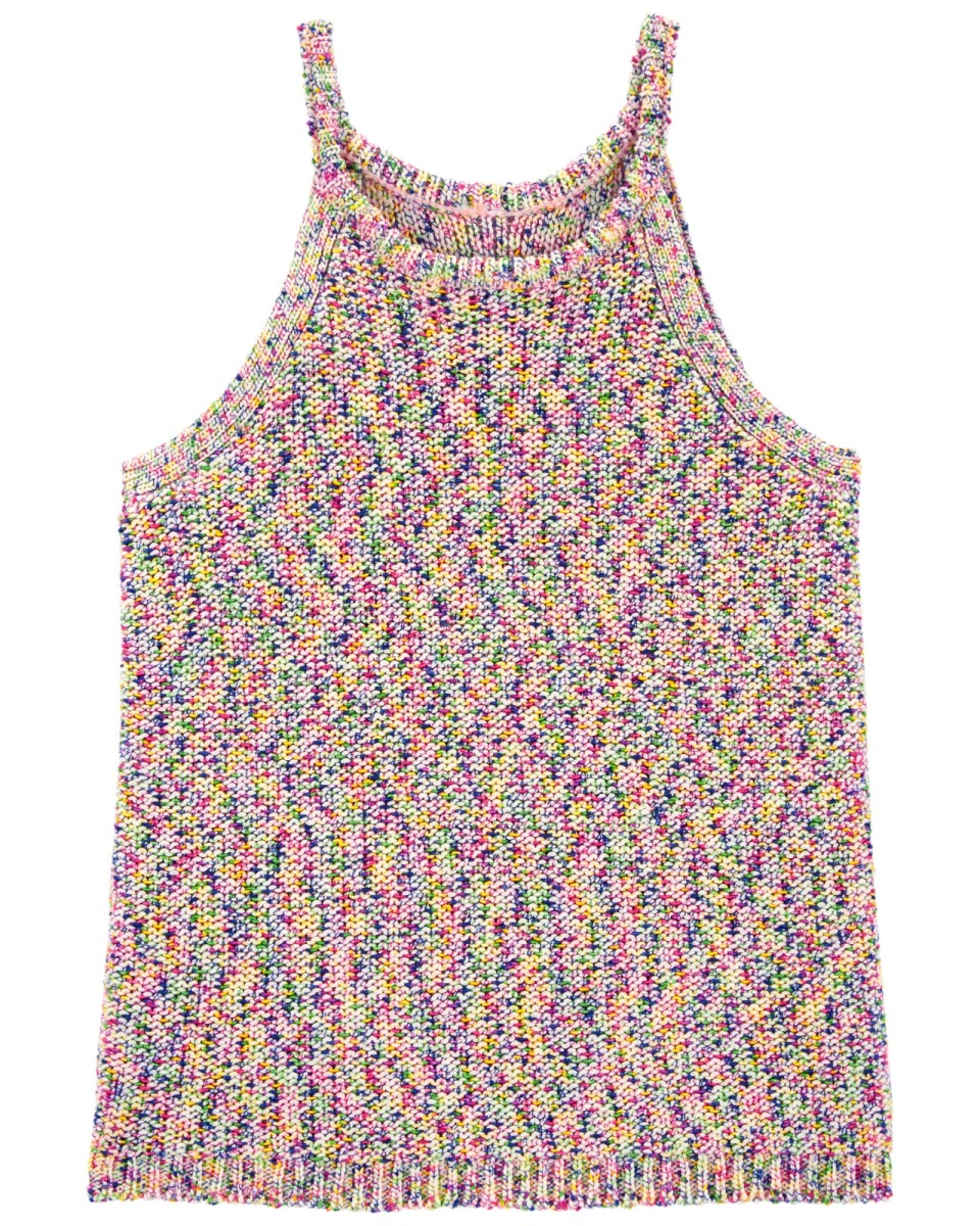 Musculosa a crochet, cuello halter, jaspeada 