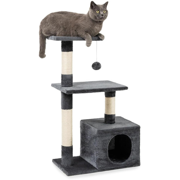 Rascador Torre 3 Niveles Felpa Y Sisal Para Gato Juego Color Variante Gris Oscuro