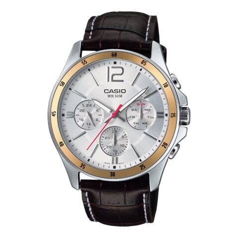 Reloj Casio 1374L 7AVDF para hombre de cuero Plateado