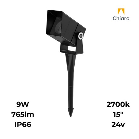 Pincho led 9w Aluminio negro IP66 24 volt con visera antideslumbramiento Ángulo 15°