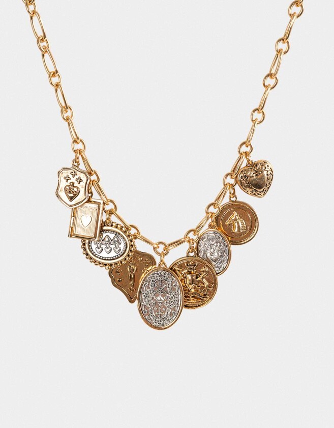 Collares Cortos Multi dijes Collar De Metal - Combinacion Bicolor