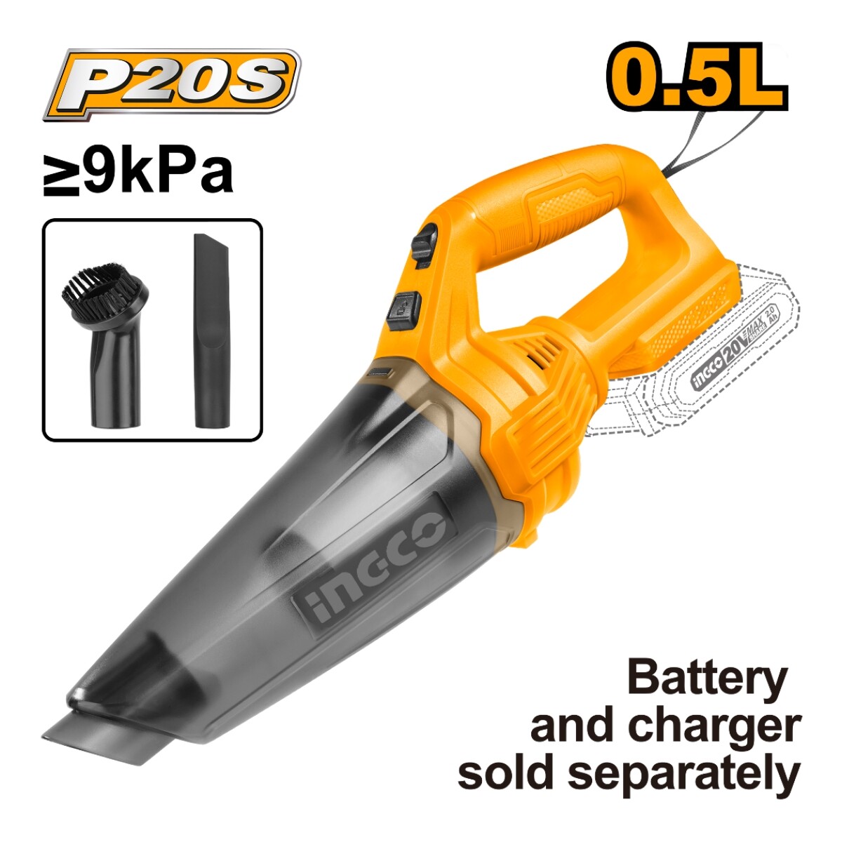 Aspiradora 20V P20S 0.5 lt Ingco 