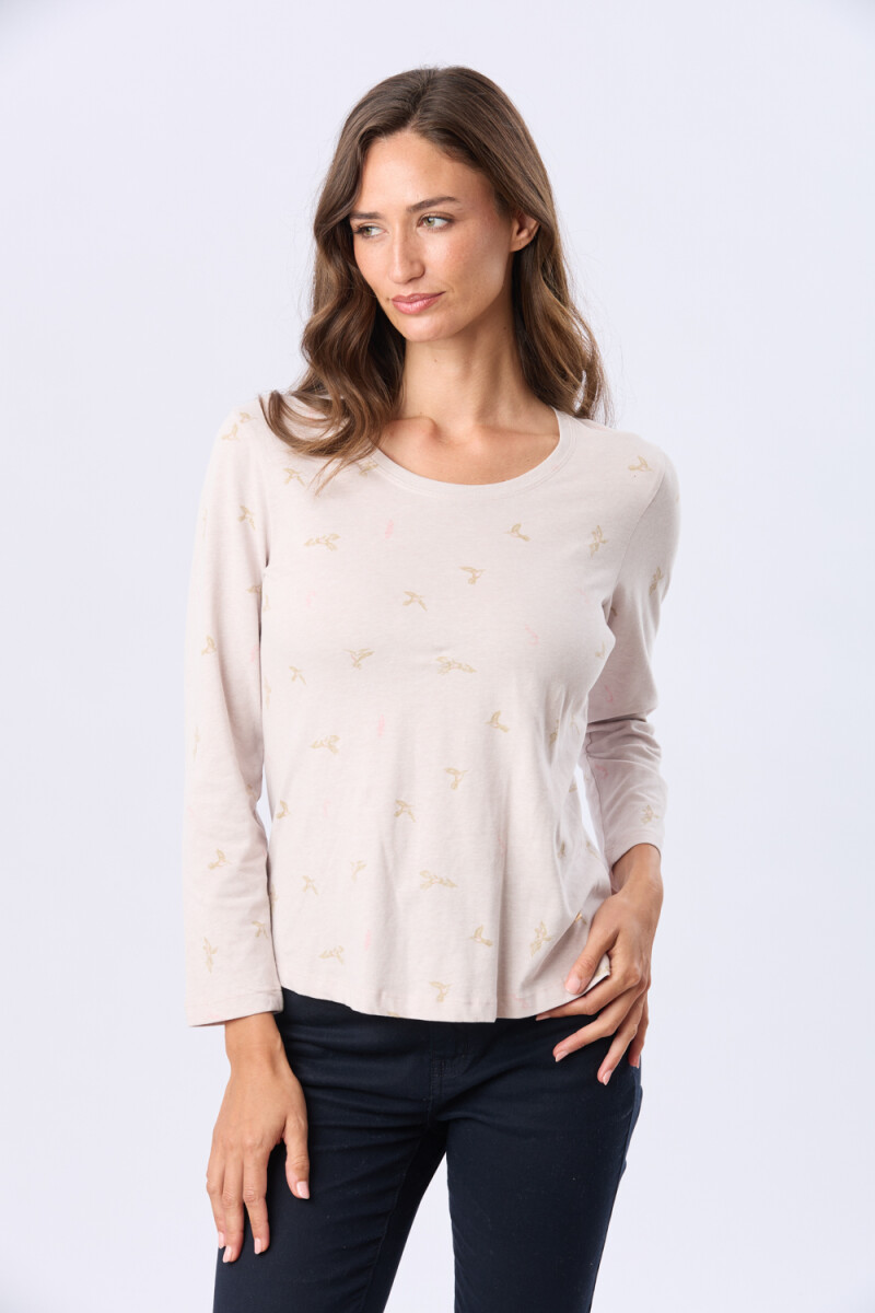 REMERA ESTAMPADA DE ALGODÓN - Beige 