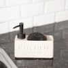 Dispensador de jabón de cocina con porta esponja blanco