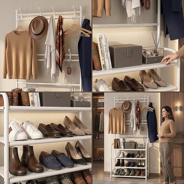 Perchero Ropa Rack Multifuncional Zapatero Organizador Percha Estantes Imback Color Blanco Perchero Ropa Rack Multifuncional Zapatero Organizador Percha Estantes Imback Color Blanco