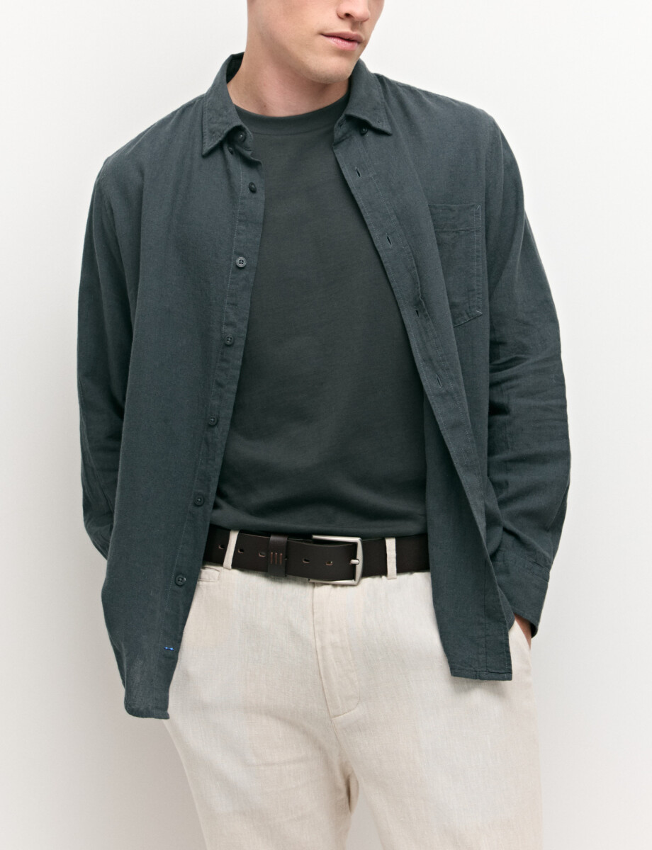 011665 CAMISA DE LINO HARRINGTON LABEL Petroleo