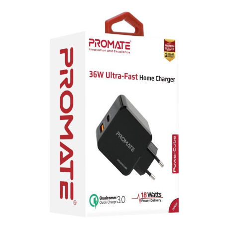 Promate Powercube Cargador Pared 18W USB-C QC3.0 Negro 4363