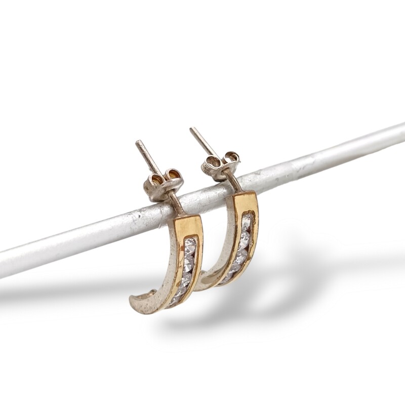 Caravanas Medio aro Zirconia-Plata y oro-Zirconia-CA5034 conpiedra