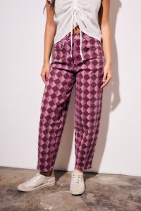 Jean Baggy Barrel Estampa Rombos Burdeos