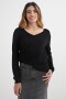 Sweater escote en V liso NEGRO