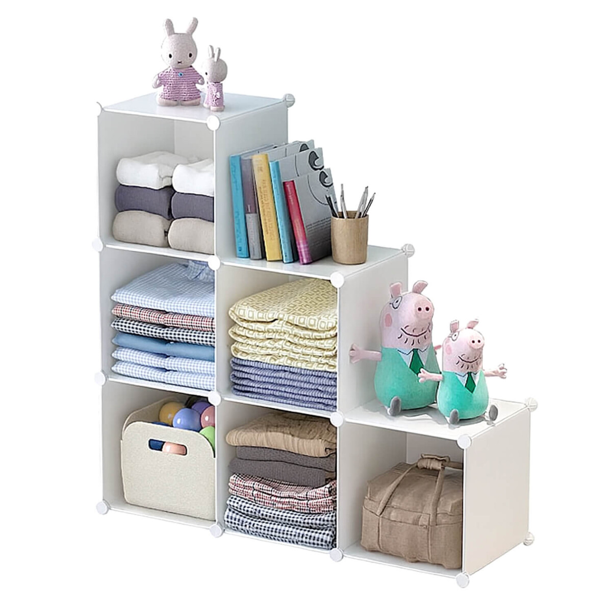 Estantería Biblioteca IMBACK IBK-PLC008 | 6 Cubos Modulares, Compacta, Resistente y Versátil Blanco 