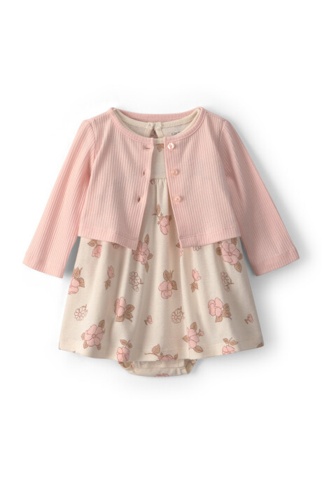 Set dos piezas de algodón, vestido floral y saco rosado Sin color
