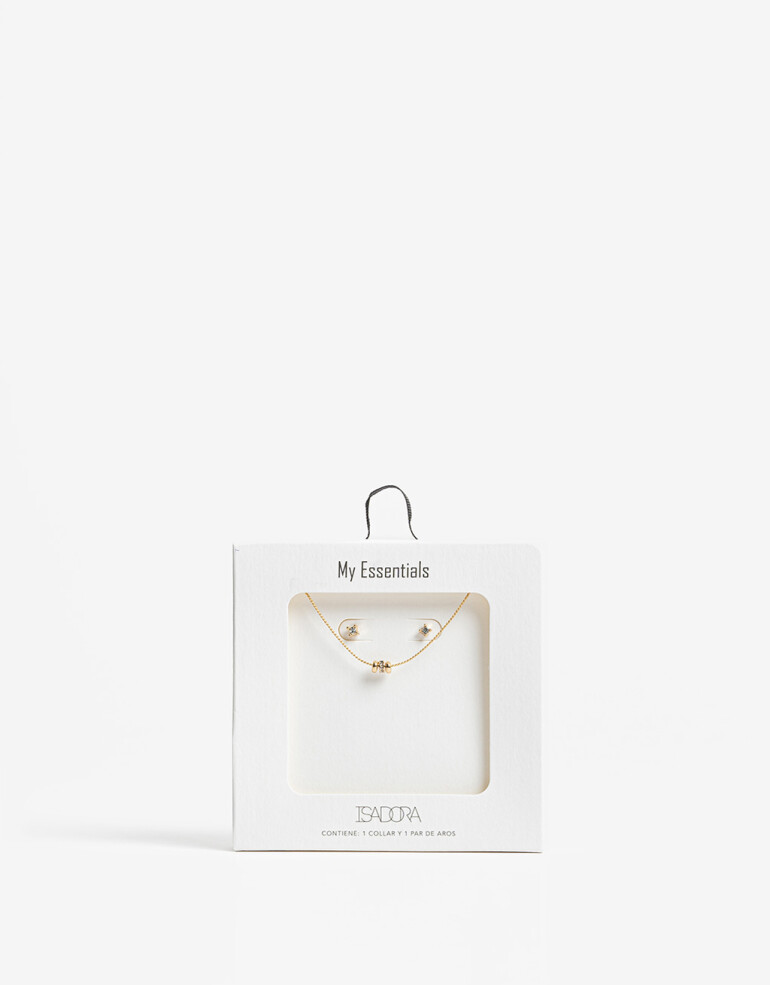 Bijouterie Set Strass Set De Collar Y Aros Con Strass - Dorado