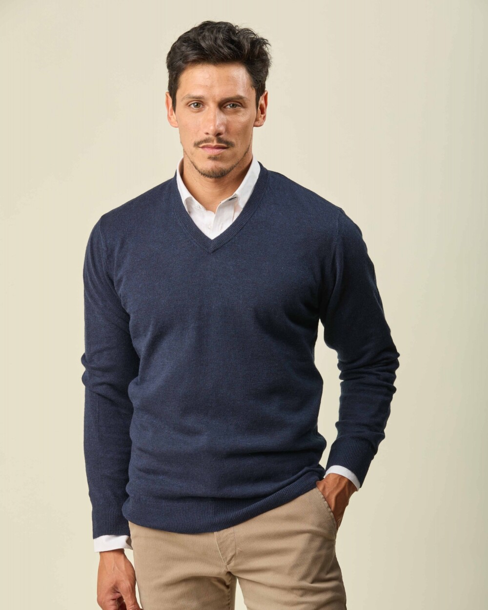 Buzo Lambswool Escote V Marino