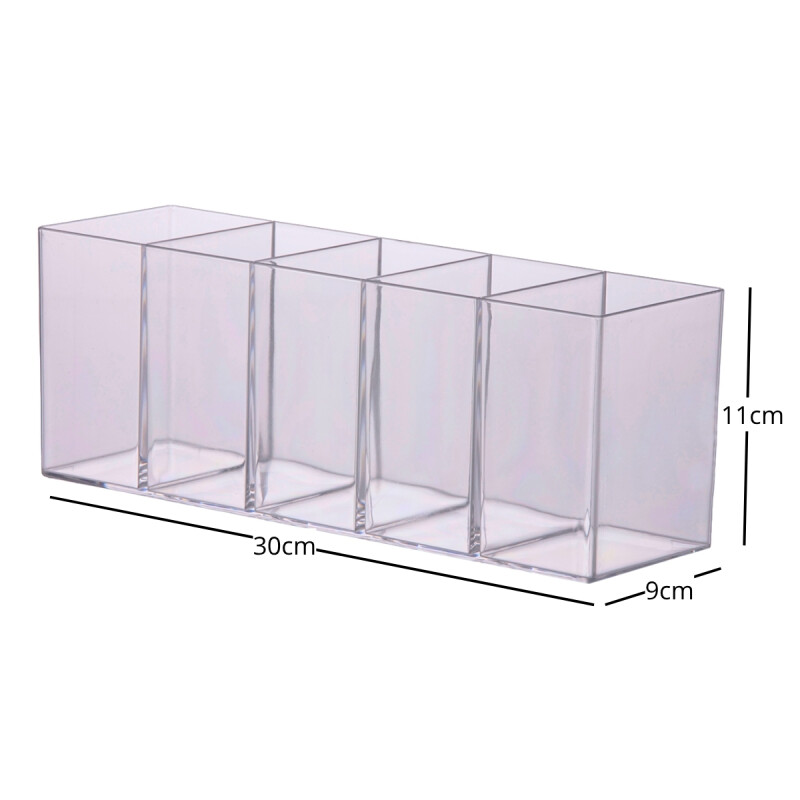 Organizador para cosméticos de acrílico rectangular con 5 divisiones TRANSPARENTE