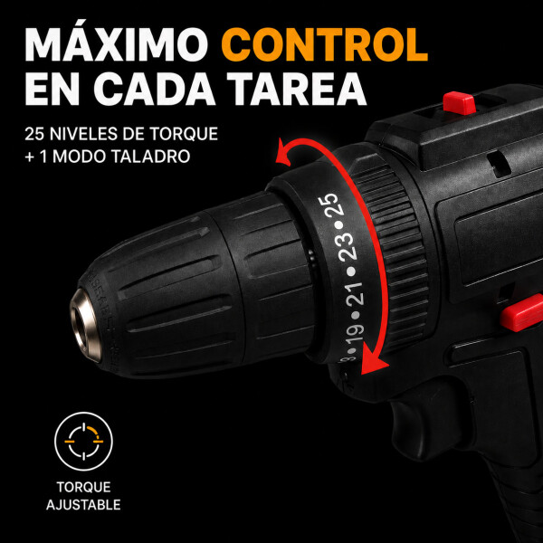 Taladro Percutor Atornillador + 2 Baterías 48V Inalambrico Negro