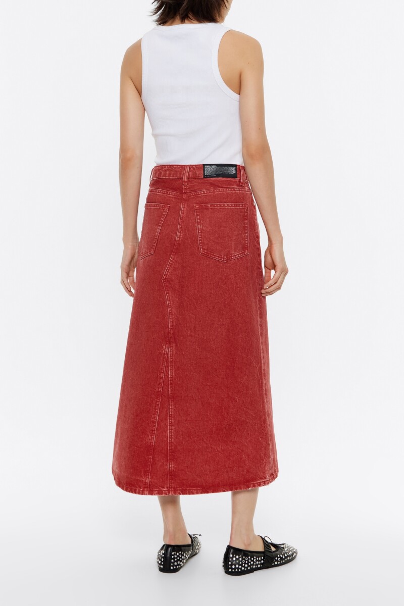 FALDA MIDI DENIM LÍNEA A Rojo