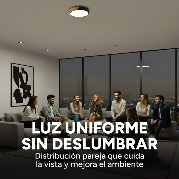 Plafón Led Techo 24 Cm Madera Luz Cálida 24W Moderno Nórdico Color Negro
