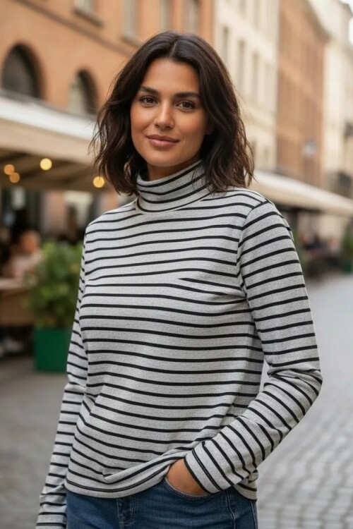 Polera Lanilla Gris rayas