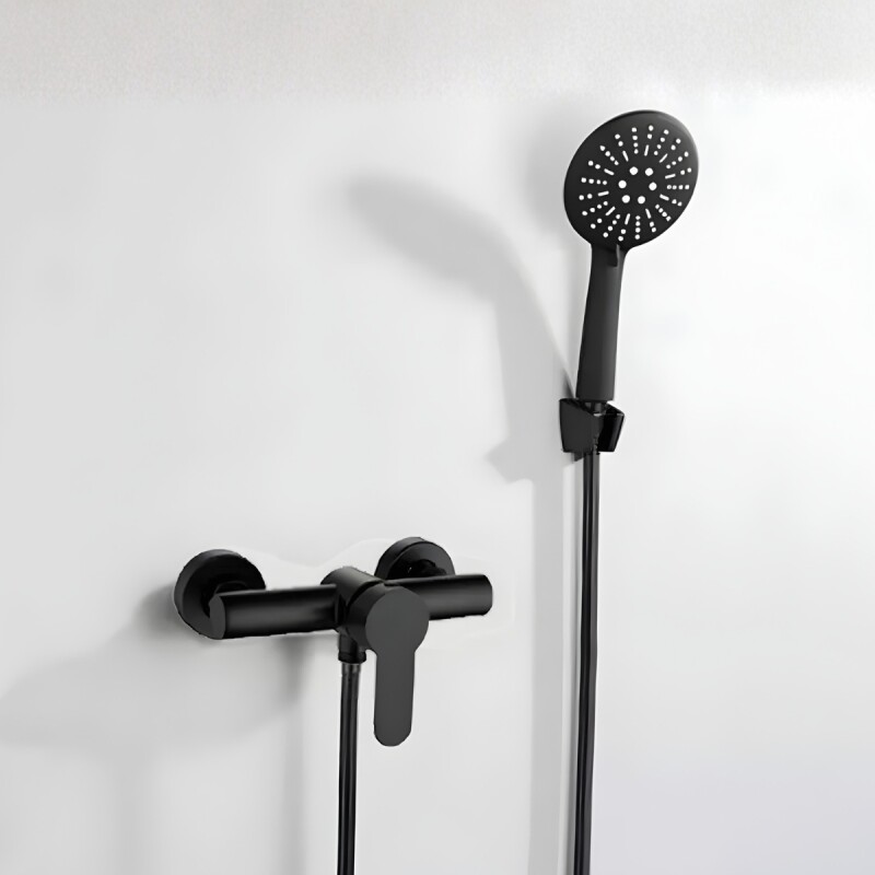 Grifería duchero teléfono + Soporte + Colilla baño NEGRO