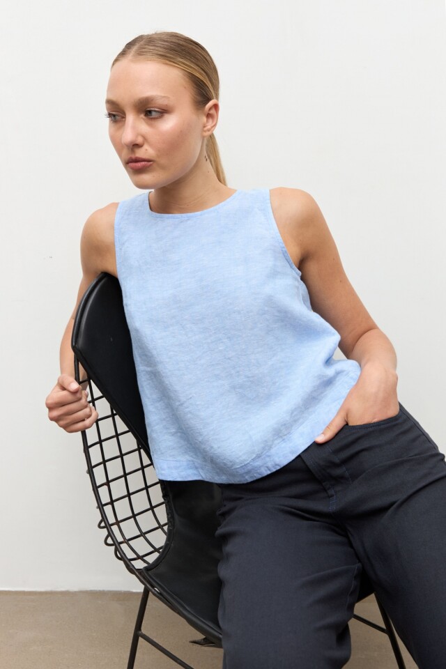 Blusa 100% Lino celeste melange