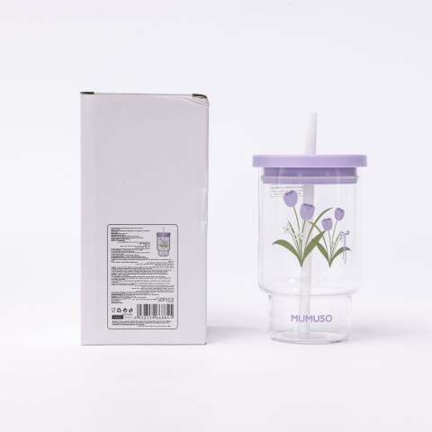 VASO CON TAPA Y PAJILLA SERIE FLORAL 850 ML (MORADO) VASO CON TAPA Y PAJILLA SERIE FLORAL 850 ML (MORADO)