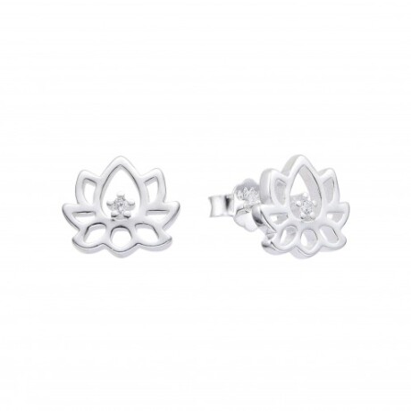 Par de caravanas de plata 925 y circonia, FLOR DE LOTO. Par de caravanas de plata 925 y circonia, FLOR DE LOTO.