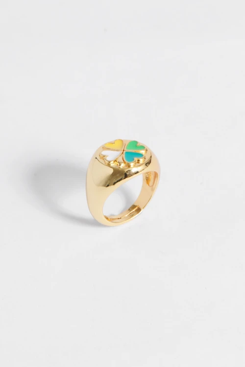Anillo cuadruple corazon ajustable cobre verde