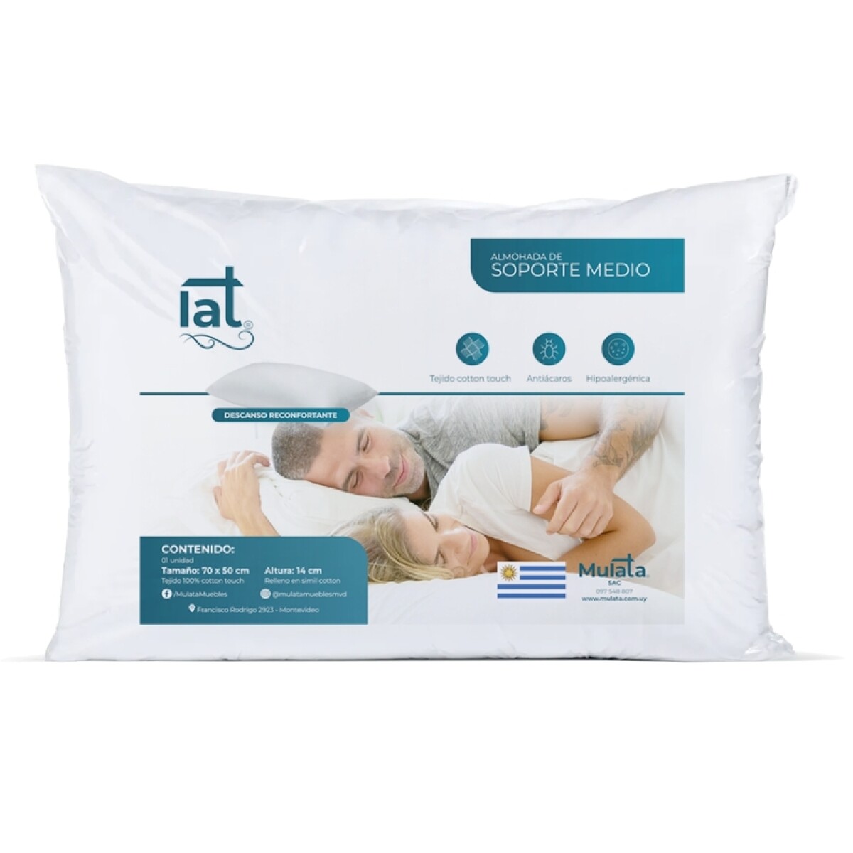 Combo de 2 Almohadas LAT hipoalergénica 70 X 50 X 14 cm 