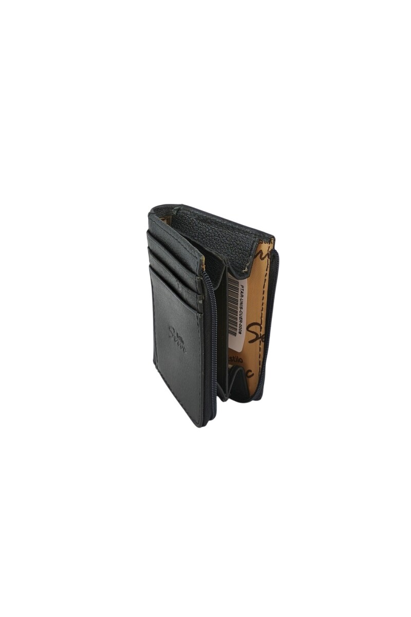 Portatarjetas de Cuero Genuino con Cremallera: Organización Segura y Tamaño de Bolsillo Negro