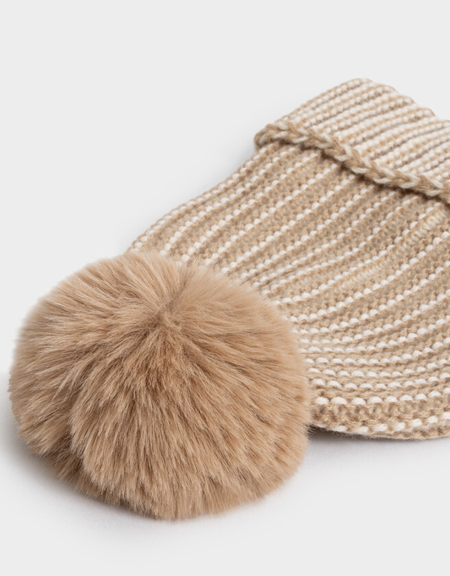 Gorro Romántico Gorro Tejido Con Pompón - Marron Beige