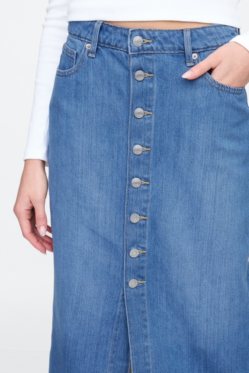 Pollera De Jean Con Botones Mujer Medium Indigo 15