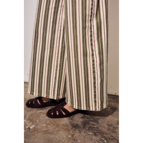 Jean Wide Leg Rayado Oliva Y Crema