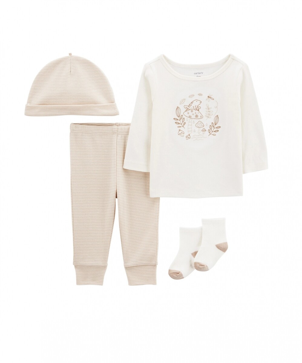 Conjunto Carters 4 piezas Gorro Medias RN - Ranita Beige 