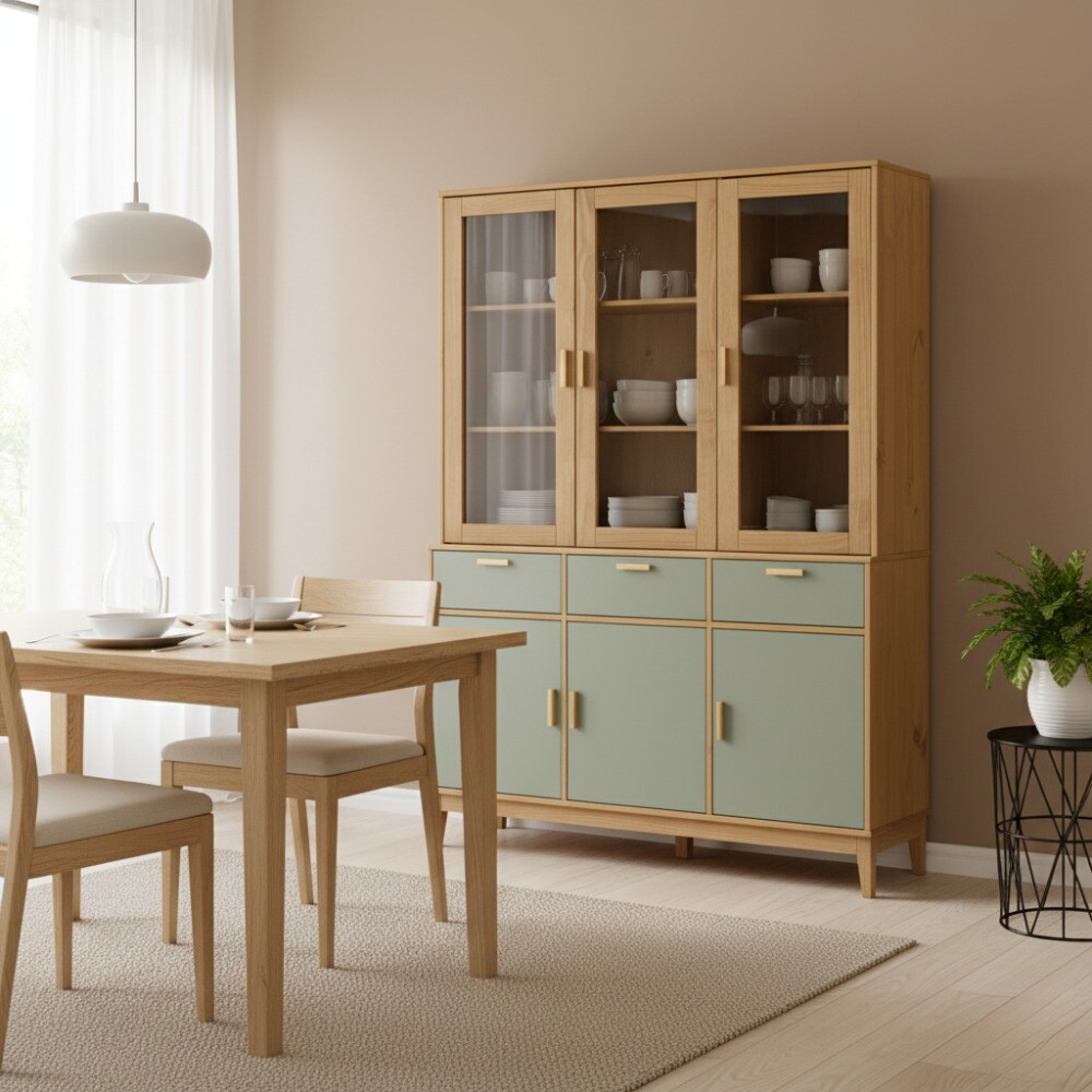 CRISTALERO 6 PUERTAS 3 CAJONES APARADOR MODULAR EN MADERA MACIZA VERDE