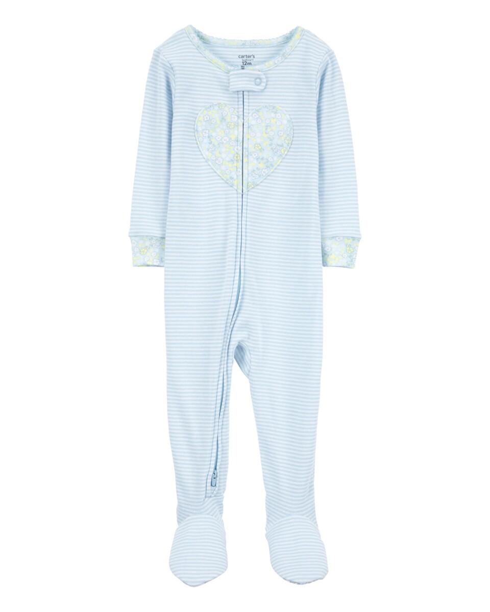 Pijama una pieza de algodón, con pie, estampa corazón 
