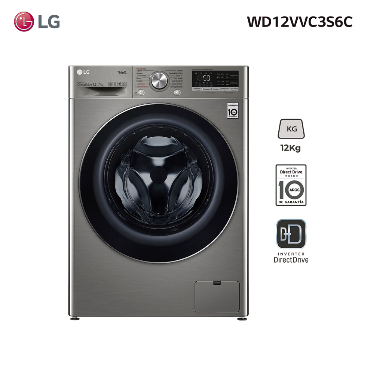 Lavasecarropas Frontal Lg WD12VVC4S6C Inverter 12KG 