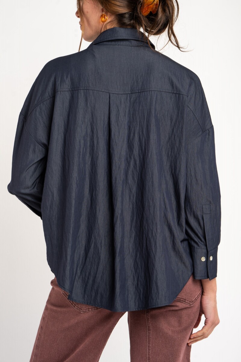 Camisa Con Bolsillo Delantero Denim