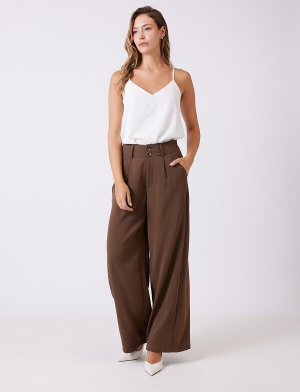 Palazzo Con Doble Botón & Cintura Elástica MARRON