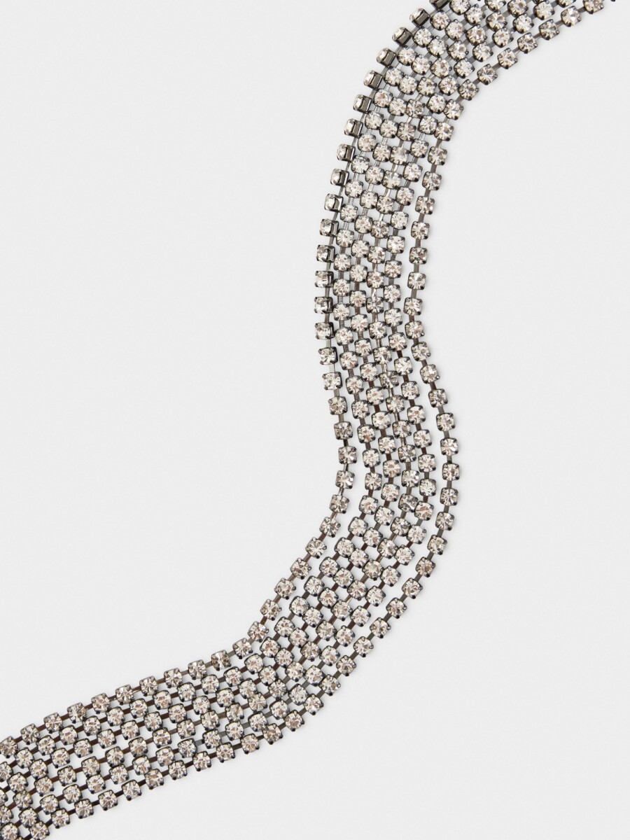 Collar Múltiple Con Cristales plateado