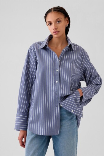 Camisa Big Shirt A Rayas Mujer Blue Green Stripe