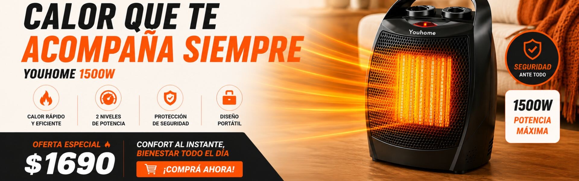 Calefactor Caloventilador Calentador Portatil Youhome 1500w