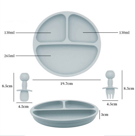 Set X10p Plato Comer Bebe Silicona+ Cubierto Vaso Gris