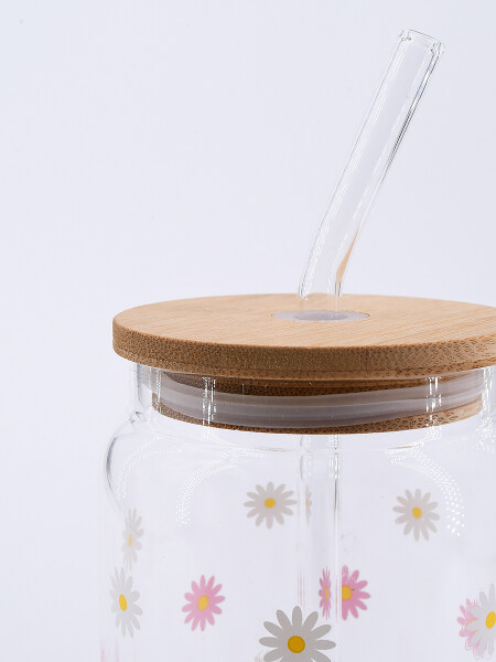 VASO VIDRIO CON SORBITO Y TAPA BAMBOO TRANSPARENTE
