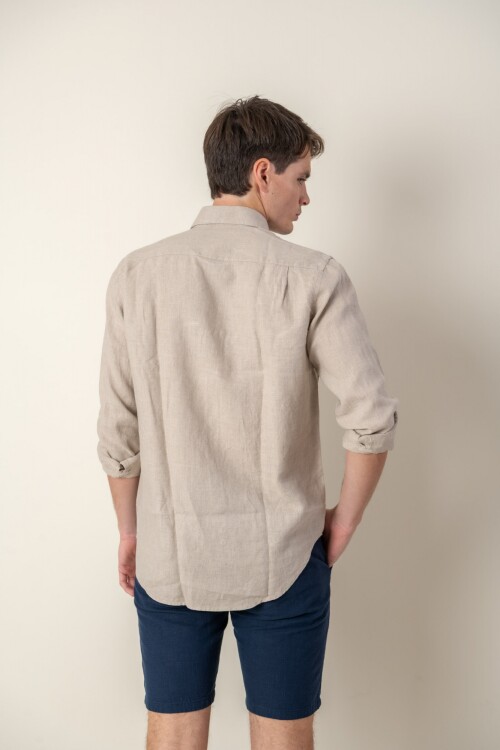 Camisa short collar lino Beige