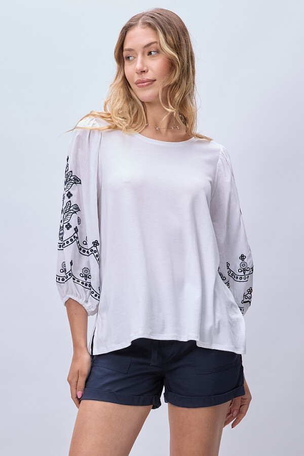 Blusa Bordada BLANCO/AZUL