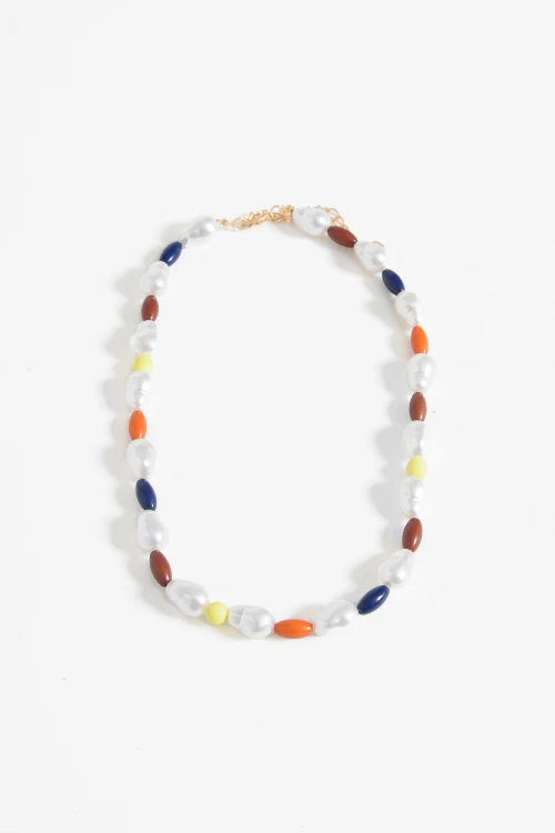 Collar perlas y piedras acrílico multicolor