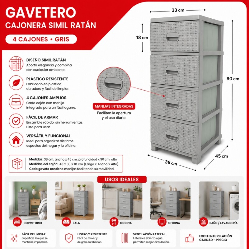 Gavetero cajonera simil ratán GRIS